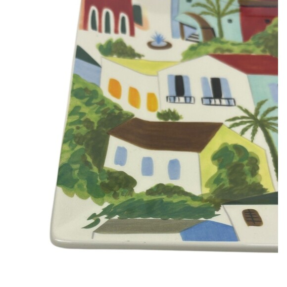 VTG Pier 1 One Villa del Sol Hand-Painted Square Plate Vibrant Village Folk Art - Picture 7 of 15